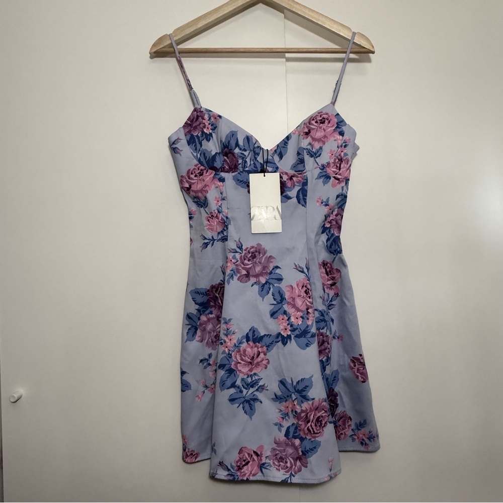 ZARA Floral Blue and Pink Dress